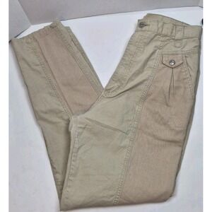 Vtg 80s Amancio High Waisted Safari Pants Khaki Corduroy Mixed Media Boho 28W